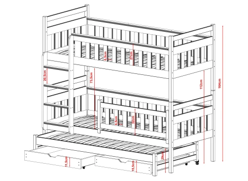 KORS 90x200 pine bunk bed Lano Furniture