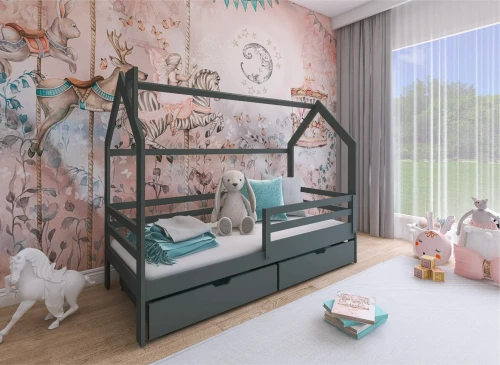 LILA 80x160 grafit çocuk evi yatağı Lano Meble
