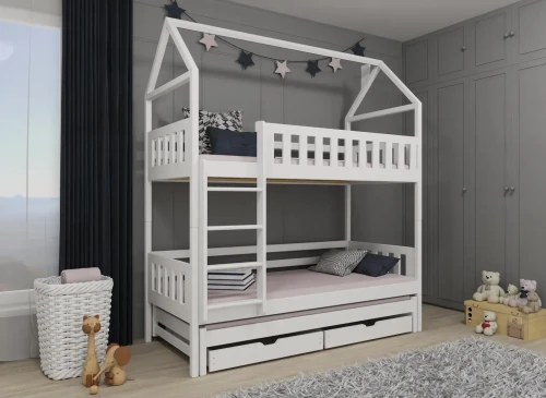 IGA 80x160 white house bunk bed Lano Furniture