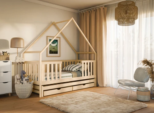 MAGIC 80x180 pine double trundle house bed Lano Furniture