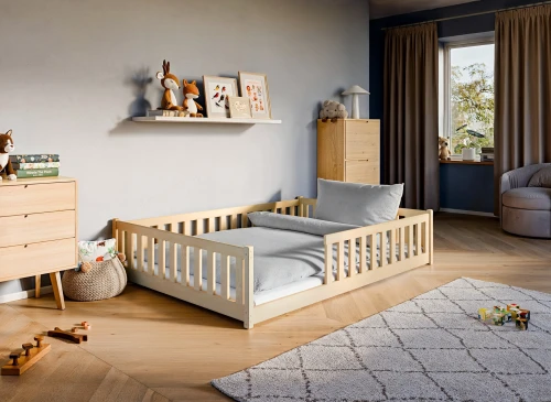 MATI 140x200 unvarnished wood Montessori floor bed for children Lano Furniture