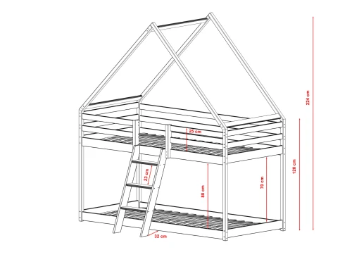SWEET 80x180 unvarnished wood house bunk bed Lano Furniture