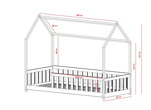 NOAH 80x180 Boyasız Ahşap Montessori Çocuk Yer Yatağı Ev Tipi Yatak Lano Meble