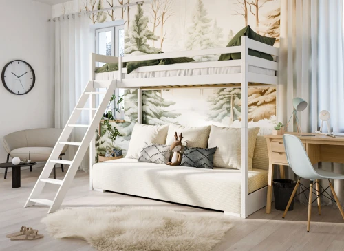 SOFINO 90x200/140x200 grey bunk bed with fold-out sofa, beige Poso 38 fabric Lano Furniture