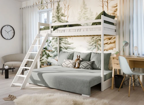 SOFINO 90x200/140x200 grey bunk bed with fold-out sofa, grey Zoom 15 Sage fabric Lano Furniture