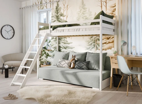 SOFINO 90x200/140x200 grey bunk bed with fold-out sofa, grey Zoom 15 Sage fabric Lano Furniture