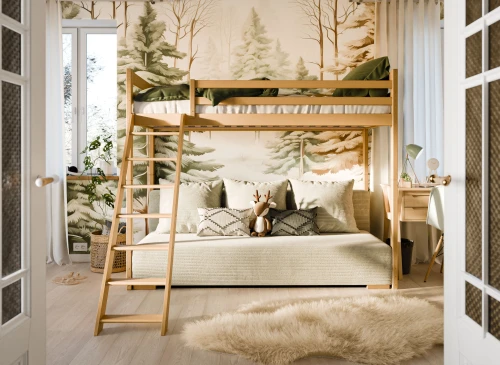 SOFINO 90x200/140x200 pine bunk bed with fold-out sofa, beige Poso 38 fabric Lano Furniture