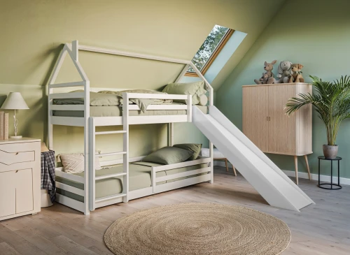 PLAY 80x200 white bunk bed with slide Lano Furniture