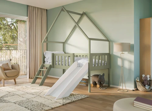 ANGEL 80x180 olive green children's house bed with slide Lano Furniture