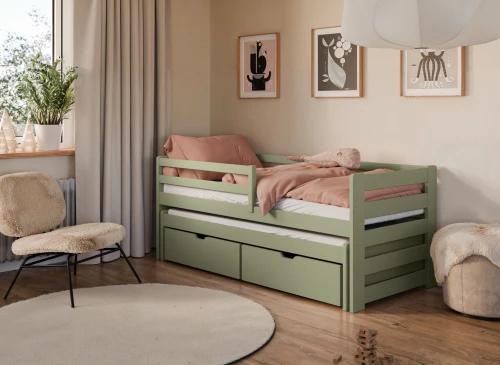 SENSO 80x170 olive green double trundle bed Lano Furniture