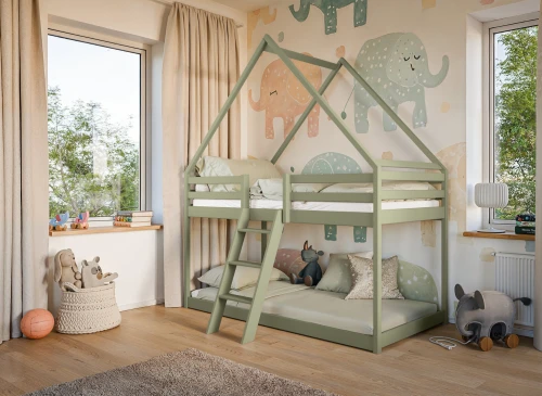 SWEET 90x200 olive green house bunk bed Lano Furniture