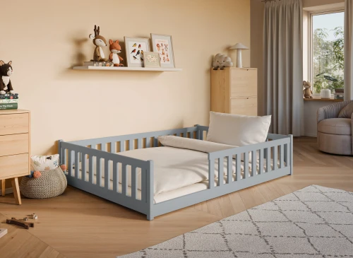 MATI 140x200 grey Montessori floor bed for children Lano Furniture