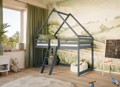 MOON 80x180 graphite children's house loft bed Lano Furniture