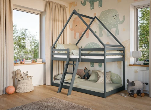 SWEET 90x200 graphite house bunk bed Lano Furniture