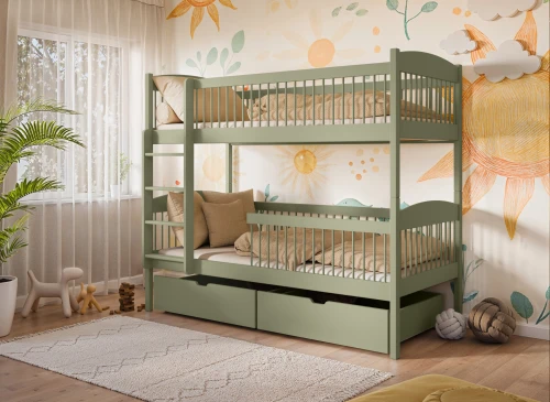 LUNA 90x200 olive green bunk bed Lano Furniture
