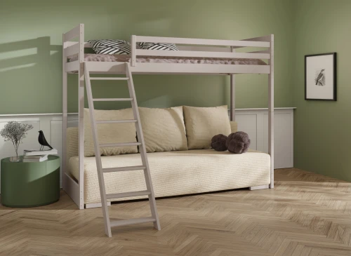 SOFINO 90x200/140x200 cashmere loft bed with sleeper sofa beige fabric poso 38 Lano Furniture