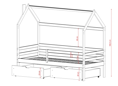 LILA 80x200 pine children's house bed Lano Furniture