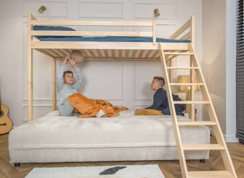 SAVIO 90x200/140x200 pine bunk bed with fold-out sofa, beige perfect harmony 02 fabric Lano Furniture