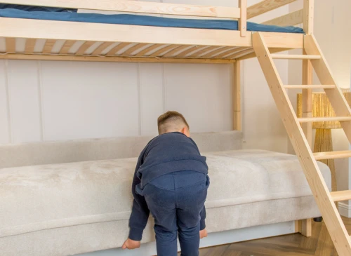 SAVIO 90x200/140x200 pine bunk bed with fold-out sofa, beige perfect harmony 02 fabric Lano Furniture