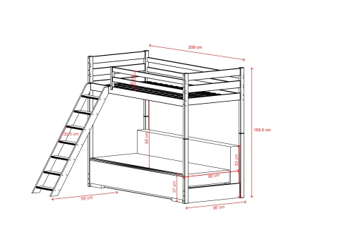 SOFINO 90x200/140x200 pine bunk bed with fold-out sofa, beige Poso 38 fabric Lano Furniture