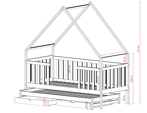 MAGIC 90x200 grafit ev tipi ranzalı çocuk yatağı Lano Meble