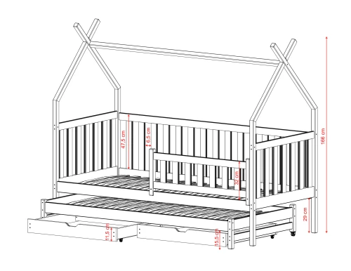 TYTUS 80x200 blue double trundle tipi bed Lano Furniture