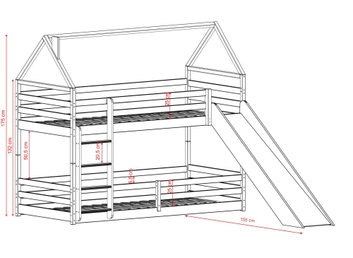 PLAY 80x200 pine bunk bed with slide Lano Furniture