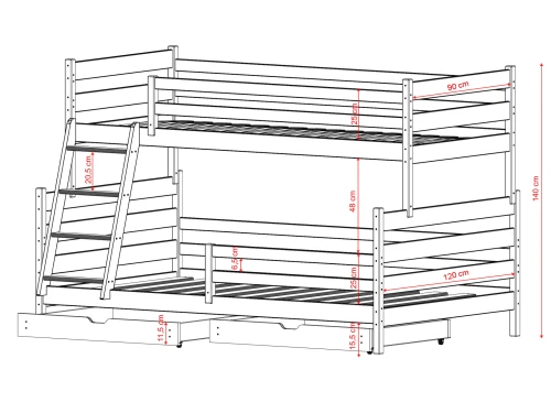 FAMI 90x200/120x200 cashmere bunk bed with wider deck Lano Furniture