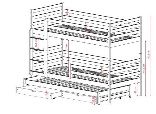 LUK 80x190 olive green bunk bed Lano Furniture