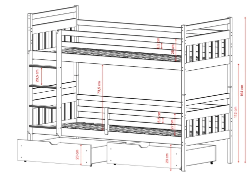 ADAŚ 80x170 pink bunk bed Lano Furniture