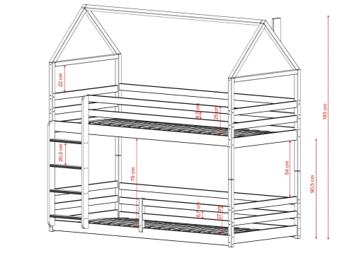 AXEL 90x200 pink house bunk bed Lano Furniture