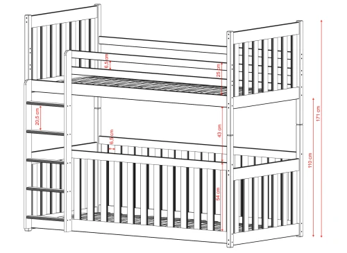 CRIS 90x180 pink bunk bed Lano Furniture