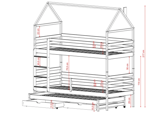 DALIA 90x180 graphite house bunk bed Lano Furniture