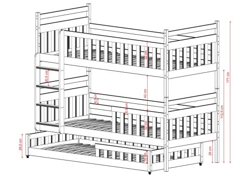 OLIWIA 90x180 graphite bunk bed Lano Furniture