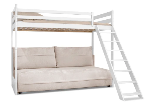 SAVIO 90x200/140x200 white bunk bed with fold-out sofa, beige perfect harmony 02 fabric Lano Furniture