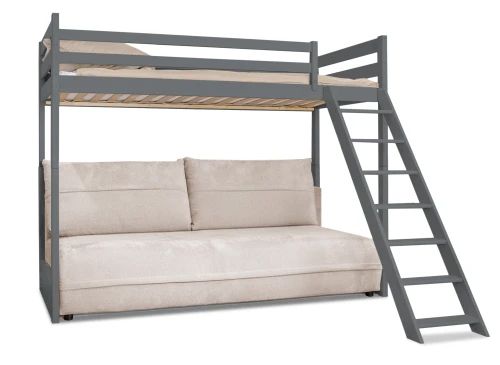 SAVIO 90x200/140x200 graphite bunk bed with fold-out sofa, beige perfect harmony 02 fabric Lano Furniture