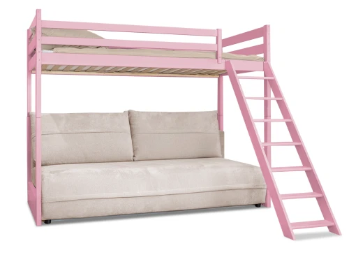 SAVIO 90x200/140x200 pink bunk bed with fold-out sofa, beige perfect harmony 02 fabric Lano Furniture