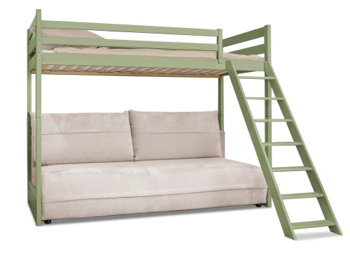 SAVIO 90x200/140x200 olive green bunk bed with fold-out sofa, beige perfect harmony 02 fabric Lano Furniture