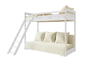 SOFINO 90x200/140x200 white bunk bed with fold-out sofa, beige Poso 38 fabric Lano Furniture
