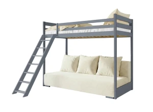 SOFINO 90x200/140x200 graphite bunk bed with fold-out sofa, beige Poso 38 fabric Lano Furniture