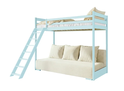 SOFINO 90x200/140x200 blue bunk bed with fold-out sofa, beige Poso 38 fabric Lano Furniture