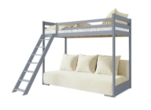 SOFINO 90x200/140x200 grey bunk bed with fold-out sofa, beige Poso 38 fabric Lano Furniture
