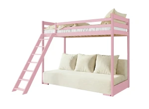 SOFINO 90x200/140x200 pink bunk bed with fold-out sofa, beige Poso 38 fabric Lano Furniture