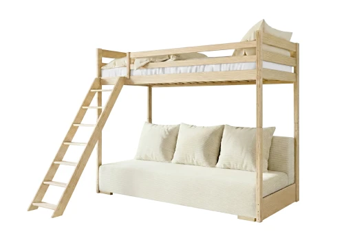 SOFINO 90x200/140x200 pine bunk bed with fold-out sofa, beige Poso 38 fabric Lano Furniture