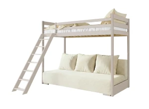 SOFINO 90x200/140x200 cashmere loft bed with sleeper sofa beige fabric poso 38 Lano Furniture