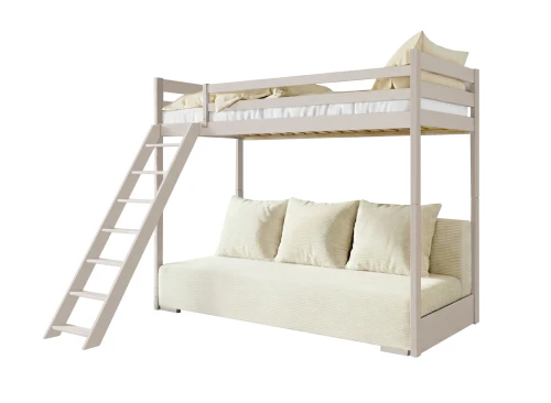SOFINO 90x200/140x200 cashmere loft bed with sleeper sofa beige fabric poso 38 Lano Furniture