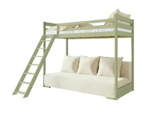 SOFINO 90x200/140x200 olive green loft bed with sleeper sofa beige fabric poso 38 Lano Furniture