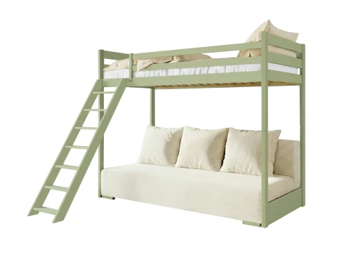 SOFINO 90x200/140x200 olive green loft bed with sleeper sofa beige fabric poso 38 Lano Furniture