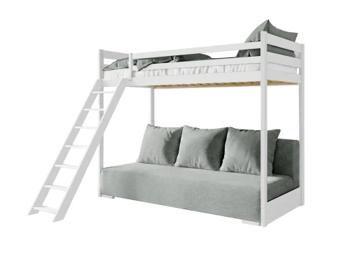 SOFINO 90x200/140x200 white bunk bed with fold-out sofa, grey Zoom 15 Sage fabric Lano Furniture