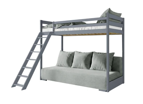 SOFINO 90x200/140x200 graphite bunk bed with fold-out sofa, grey Zoom 15 Sage fabric Lano Furniture